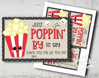 PRINTABLE Just POPPIN' BY To Say Thank You For All You Do! Tag | Instant Download | Popcorn Thank You | Staff Employee Teacher Appreciation