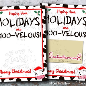 DRUCKBARE Hope Your Holidays are MOO-VELOUS! Mooey Weihnachten! Geschenkkartenhalter | Sofort Download | Huhn Restaurant |Lehrer Wertschätzung