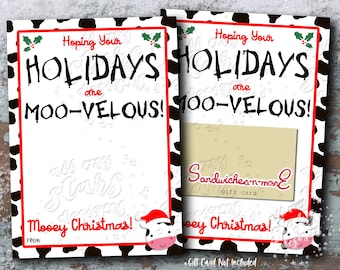 PRINTABLE Hope Your Holidays are MOO-VELOUS! Mooey Christmas! Gift Card Holder | Instant Download | Chicken Restaurant |Teacher Appreciation