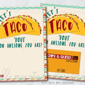 AFDRUKBARE Laten we TACO 'Bout hoe geweldig je bent! Cadeaukaarthouder | Direct downloaden | Personeel leraar waardering Mexicaans Restaurant Card Tag