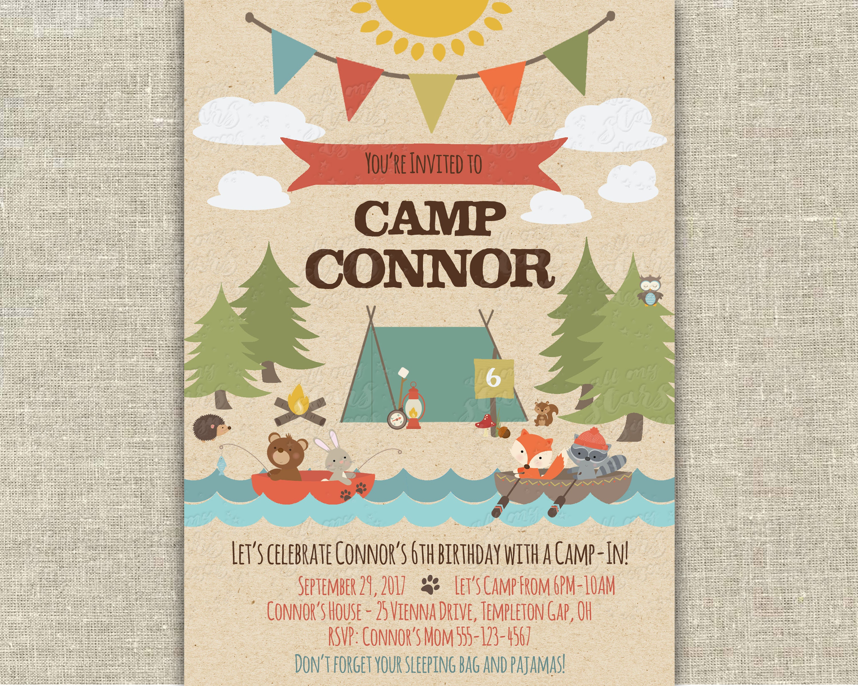 Camp Fun Camping Party Invitation Boy's Camp Themed Etsy Canada