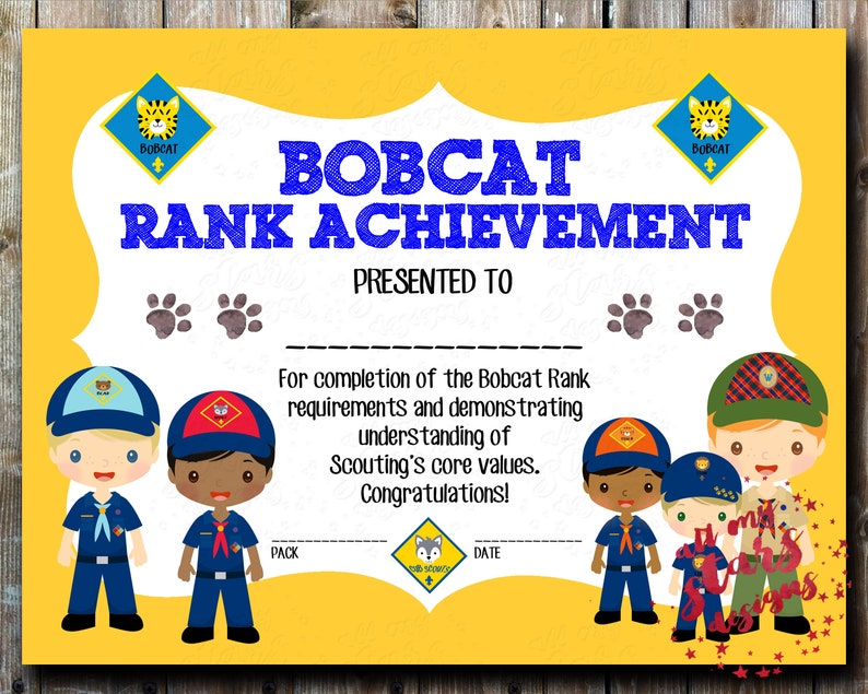 Cub Scout Rank Advancement Certificate Boy's Bobcat Rank | Etsy