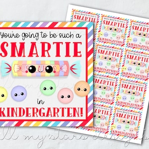 AFDRUKBAAR Je wordt zo'n SMARTIE in de kleuterklas! Label | Direct downloaden | Terug naar school snoep label | Eerste schooldag traktatie