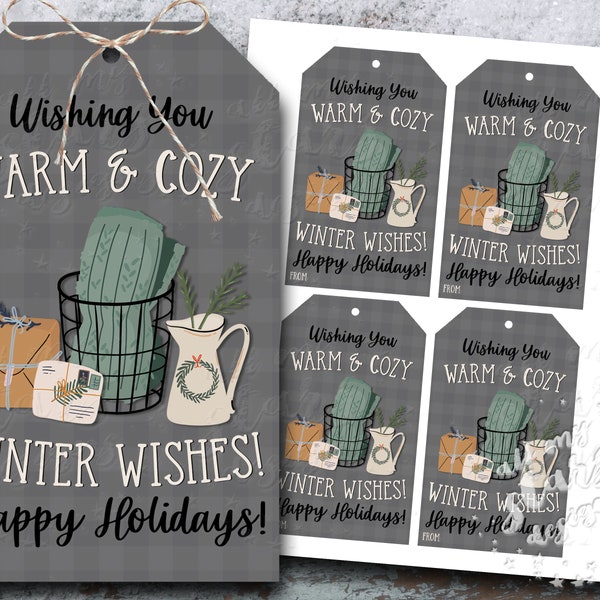 PRINTABLE Wishing You Warm & Cozy Winter Wishes! Happy Holidays! Blanket Tag  | Instant Download | Christmas Package Tag | Cozy Christmas