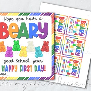 PRINTABLE Hope You Have a BEARY Good School Year! Happy First Day! Gummy Bear Tag  | Instant Download | Back To School Candy Tag