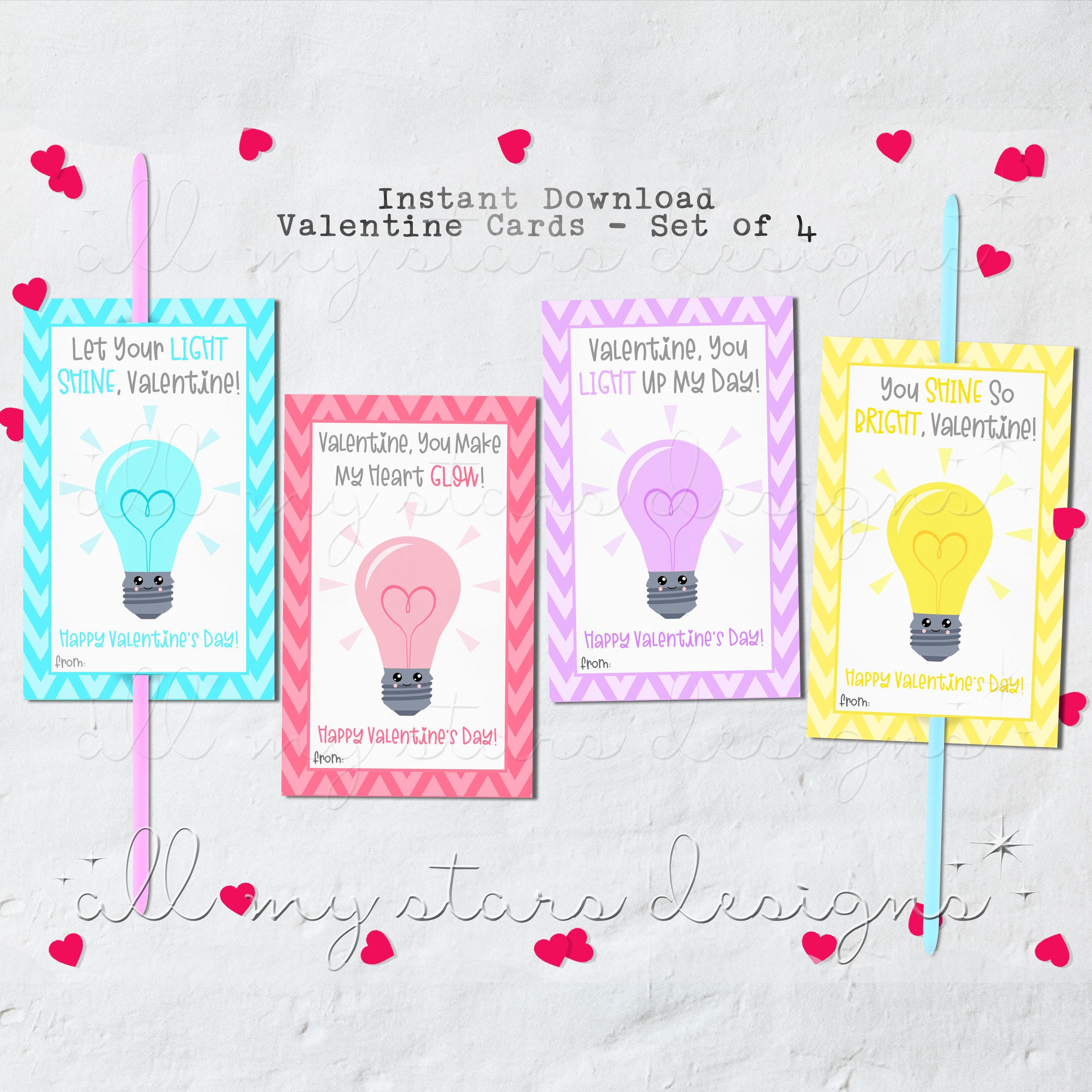 PRINTABLE Cute Lightbulb Valentines - Set of 4 | Instant Download ...
