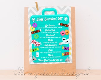 PRINTABLE Staff Survival Kit Tag | Instant Download | Staff Appreciation Week Tag | Candy Survival Kit | Cute Employee Thank You