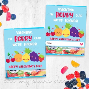 Saint-Valentin à imprimer, je m'appelle BERRY, je suis content que nous soyons amis ! Étiquette à goûter aux fruits | Téléchargement instantané | Fruits de la Saint-Valentin | Cartes de Saint-Valentin pour enfants | Non-bonbon