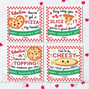 PRINTABLE Cute Pizza Valentine Cards - Set of 4 | Instant Download | Pizza Cookie Valentines | Mini Pizza Boxes | Two Sizes & Back Included