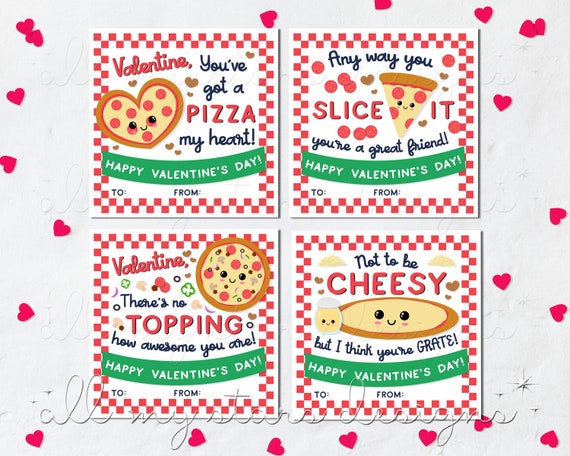 PRINTABLE Cute Pizza Valentine Cards Set of 4 Instant Download Pizza Cookie Valentines Mini Pizza Boxes Two Sizes & Back Included - Etsy