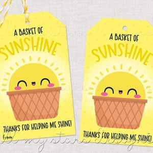 PRINTABLE A Basket of SUNSHINE Thanks For Helping Me Shine! Tag | Instant Download | Sunshine Yellow Gift Tag | Teacher Staff Appreciation