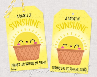 PRINTABLE A Basket of SUNSHINE Thanks For Helping Me Shine! Tag | Instant Download | Sunshine Yellow Gift Tag | Teacher Staff Appreciation