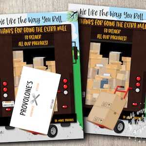 STAMPABILE Ci piace il modo in cui rotoli! Grazie per aver fatto il possibile! Titolare della carta regalo / Download istantaneo / Etichetta del conducente della consegna del camion marrone