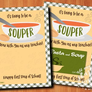 AFDRUKBAAR Het wordt een SOUPER jaar met jou als mijn leraar! Fijne eerste schooldag! | Direct downloaden restaurant cadeaukaarthouder