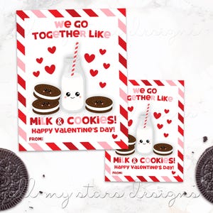 PRINTABLE We Go Together Like Milk & Cookies! Happy Valentine&#39;s Day! Tag | Instant Download | Class Valentine Chocolate Sandwich Cookie Tag