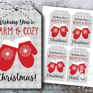 PRINTABLE Wishing You a Warm & Cozy Christmas! Mitten Tag  | Instant Download | Winter Holiday Gloves Tag | Warm Hands Christmas Gift Tag