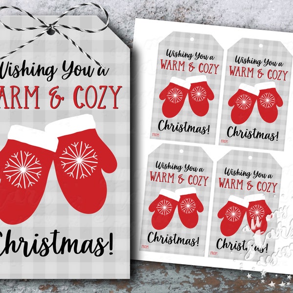 PRINTABLE Wishing You a Warm & Cozy Christmas! Mitten Tag  | Instant Download | Winter Holiday Gloves Tag | Warm Hands Christmas Gift Tag