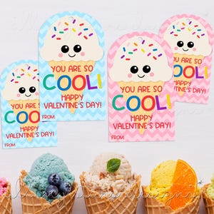 Druckbar You Are So Cool! Fröhlichen Valentinstag! Eis am Stiel Anhänger | Sofortdownload | Streusel Eistüte |  Klasse Leckerli Anhänger