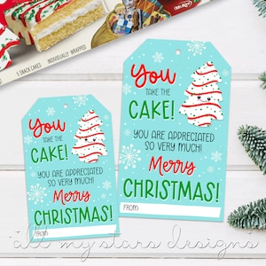 IMPRIMIBLE ¡Tú te llevas el pastel! ¡Te apreciamos mucho! ¡Feliz navidad! Etiqueta / Descarga instantánea / Apreciación del pastel de árbol de Navidad