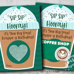 Sip Sip Hourra ! C'est votre grand jour ! Anniversaire Frappe-y! Porte-carte-cadeau Frappe | Carte de café d’anniversaire à téléchargement instantané | Gâterie au café glacé