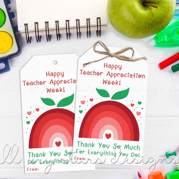 PRINTABLE Happy Teacher Appreciation Week! Thank You So Much For Everything You Do! Tag | Instant Download | Apple For Teacher Rainbow Tag