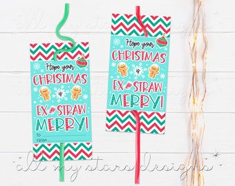 PRINTABLE Hope Your Christmas is EX-STRAW Merry! Straw Tag | Instant Download | Crazy Straw Holiday Favor Tag  | Non-Candy Classroom Party