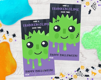 IMPRIMIBLE ¡Que lo pases bien Franken-SLIME! ¡Feliz Halloween! Etiqueta / Descarga instantánea / Etiqueta Frankenstein / Etiqueta de fiesta de truco o trato sin dulces