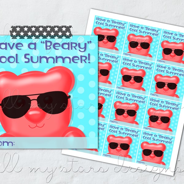 PRINTABLE Have a BEARY COOL Summer! Tag | Instant Download | Summer Break Gift Tag | Gummi Bear Treat Tag | Kid's End of School Year Tag