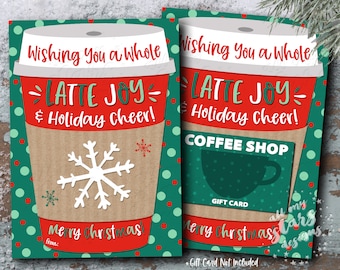 印刷可能 ラテの喜びとホリデーの喜びをあなたに！メリークリスマス！コーヒーギフトカードホルダー | 即時ダウンロード | メリーコーヒーギフト