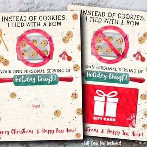 IMPRIMÍVEL Em vez de biscoitos, amarrei com um laço... MASSA DE FÉRIAS! Feliz Natal em dinheiro ou porta-cartões de presente | Download instantâneo | Cartão de férias