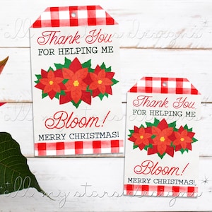 PRINTABLE Thank You For Helping Me BLOOM! Merry Christmas! Poinsettia Gift Tag  | Instant Download | Blooming Flower Holiday Tag | Plant Tag