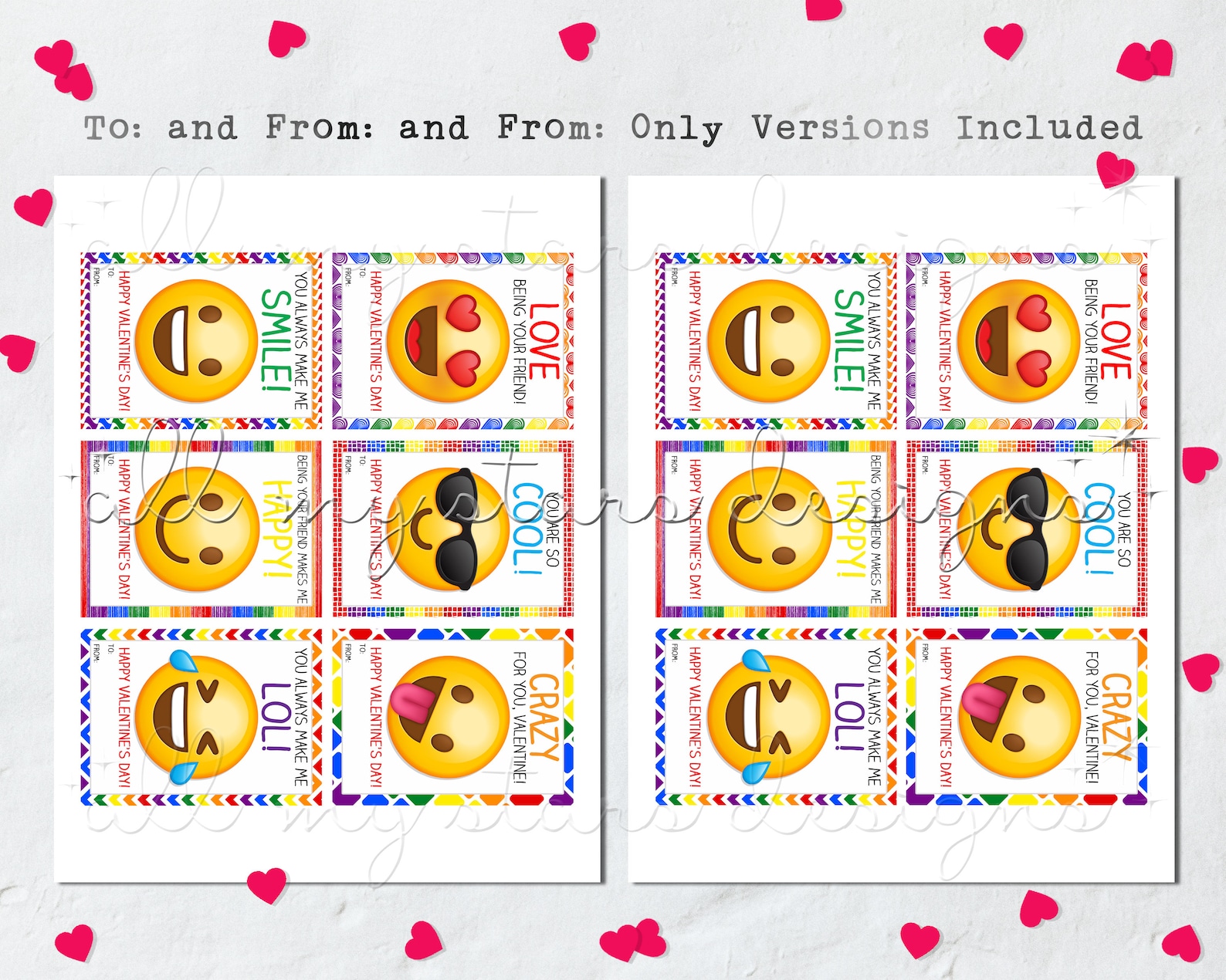 PRINTABLE Cute Emoji Valentine Cards Set of 6 Kid's | Etsy