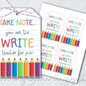DRUCKBARE Merken Sie sich ... Sie sind der WRITE-Lehrer für mich! Bunter Notizbuch & Bleistift Anhänger | Sofort Download | Zurück zu Schullehrer Geschenkanhänger