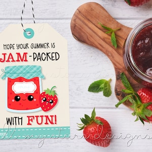 AFDRUKBAAR Ik hoop dat je zomer boordevol plezier zit! Aardbeienjam Label | Direct downloaden | Leuke zomervakantie aardbeienjam of jelly tag