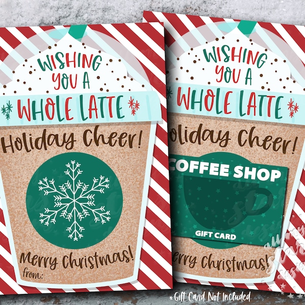 PRINTABLE Wishing You a Whole Latte Holiday Cheer! Merry Christmas! Frappé Gift Card Holder | Instant Download | Cute Coffee Card Holder