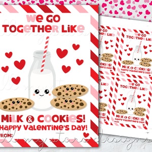 PRINTABLE We Go Together Like Milk & Cookies! Happy Valentine's Day! Gift Tag | Instant Download | Valentine Chocolate Chip Cookie Treat Tag