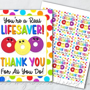 PRINTABLE You're a Real LIFESAVER! Thank You For All You Do! Tag | Instant Download | Teacher, Staff, Employee Thank You Candy Tag