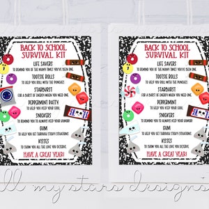 PRINTABLE Back To School Survival Kit Tag | Instant Download | First Day of School Staff/Teacher Composition Notebook Tag | Fun Candy Treats