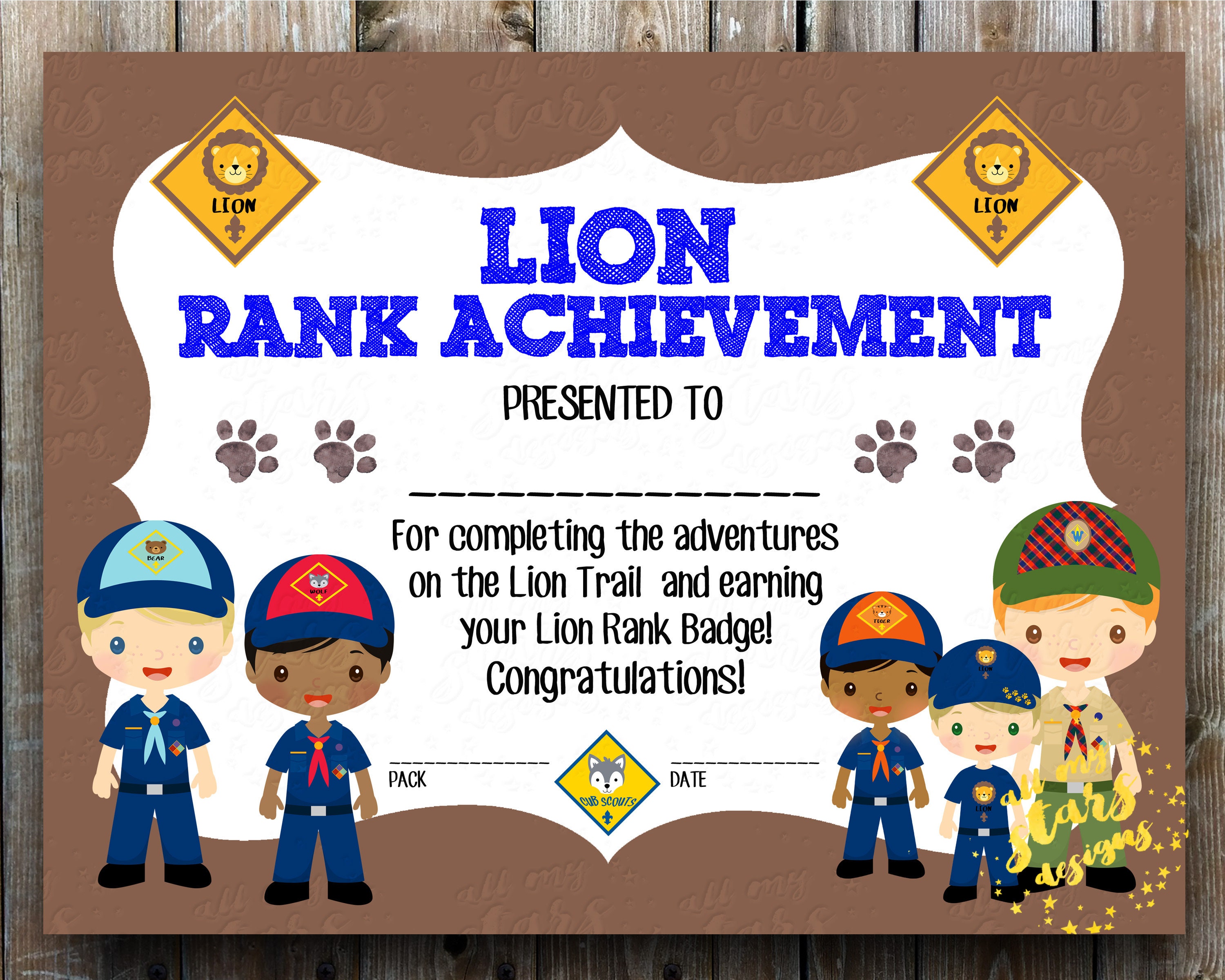 Cub Scout Rank Advancement Certificate Boy's Lion Rank Etsy