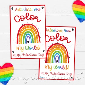 IMPRIMÍVEL Valentine, você COLORI meu mundo! Feliz Dia dos Namorados! Etiqueta Arco-Íris | Download Instantâneo | Lápis de Cor Marcadores Tinta Etiquetas Valentine