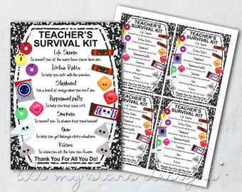 PRINTABLE Teacher's Survival Kit Tag | Instant Download | Teacher Appreciation | Candy Survival Kit | Composition Notebook Treat Tag