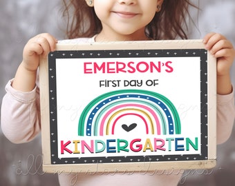 First Day of Kindergarten Sign | Instant Download | Editable PDF | Cute Colorful Rainbow Back To School Photo Sign | Personalized Sign