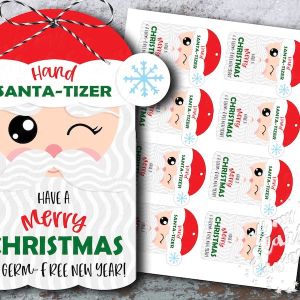 PRINTABLE Hand SANTA-TIZER Have a Merry Christmas & a Germ-Free New Year! Soap/Hand Sanitizer Tag | Instant Download | Teacher Gift Tag