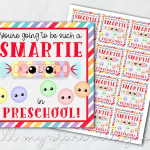 PRINTABLE You&#39;re Going To Be Such a SMARTIE in Preschool! Tag | Instant Download | Back To School Candy Tag | First Day of School Treat