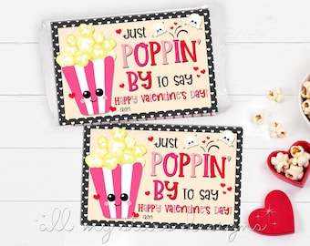 PRINTABLE Just POPPIN&#39; BY To Say Happy Valentine&#39;s Day! Tag | Instant Download | Valentine&#39;s Popcorn | Classroom Treat | Kid&#39;s Popcorn