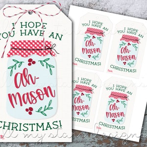 AFDRUKBAAR Ik hoop dat je een AH-MASON-kerst hebt! Cadeaukaartje | Direct downloaden | Kerst Mason Jar cadeaukaartje | Jar Filler vakantietag