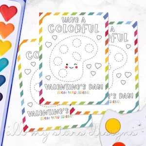 ¡Pasa un día de San Valentín COLORIDO! Tarjeta para colorear/etiqueta para imprimir/Descarga instantánea/Etiqueta con crayones, pinturas y marcadores/Tarjetas divertidas para el día de San Valentín en el aula