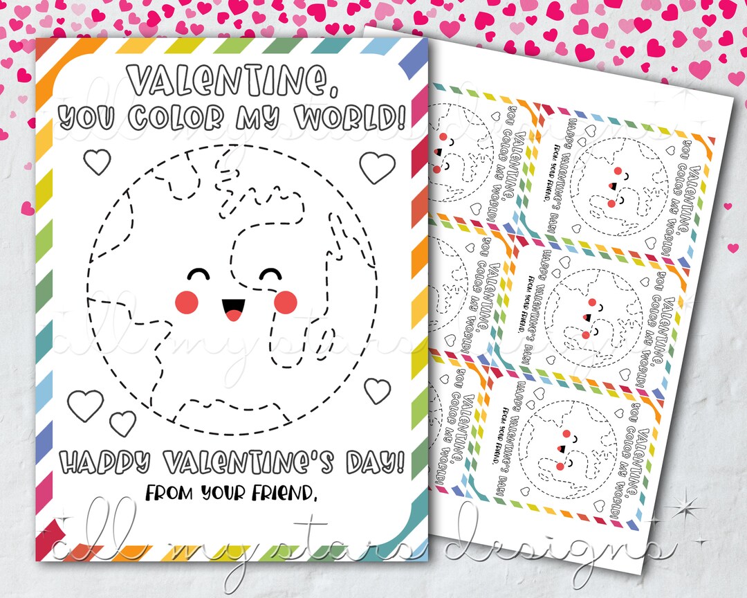 PRINTABLE Valentine You COLOR My WORLD Happy Valentine s Day Coloring Card tag Instant Download