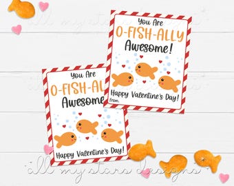 PRINTABLE You Are O-FISH-ALLY Awesome! Happy Valentine&#39;s Day! Goldfish Tag | Instant Download | Classroom Valentine Treat Tag
