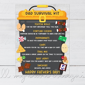 AFDRUKBARE DAD Survival Kit Tag Happy Father's Day! | Direct downloaden | Vaderdag cadeaumandje | Snacklabel | Leuke papa traktatie tas tag